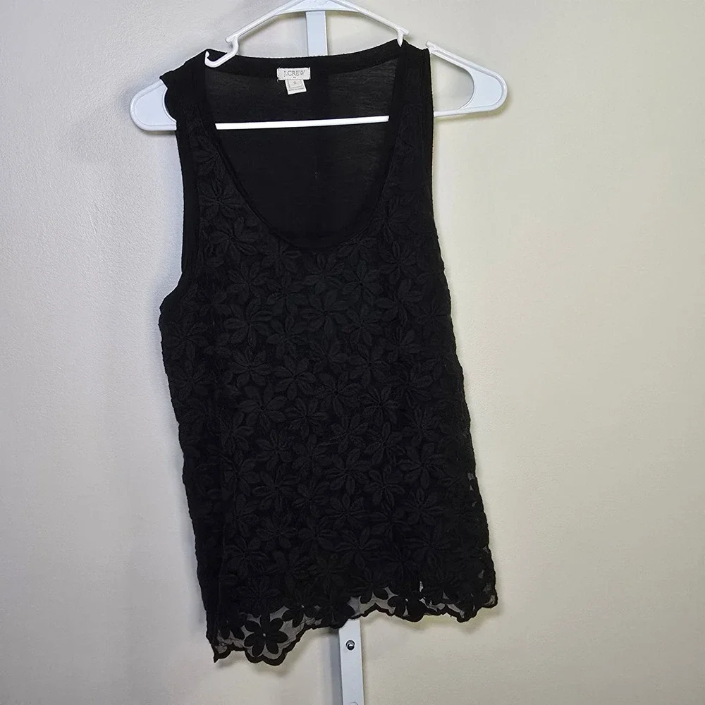 J.Crew Black Floral Lace Overlay Tank Top‎ Sleeveless Blouse - Women's Small